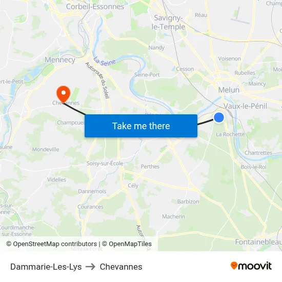 Dammarie-Les-Lys to Chevannes map