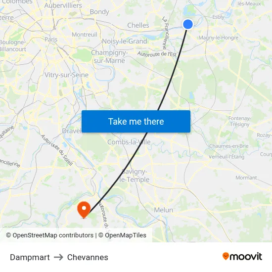 Dampmart to Chevannes map