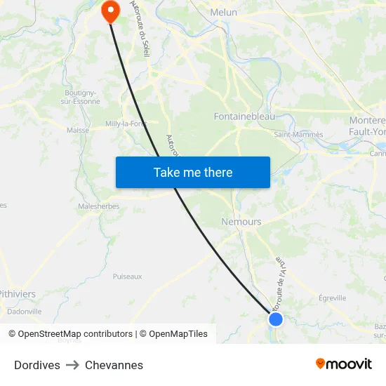 Dordives to Chevannes map