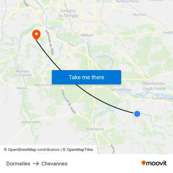 Dormelles to Chevannes map