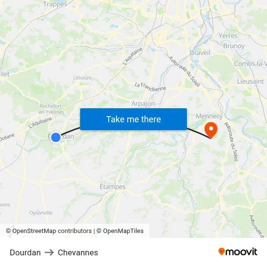 Dourdan to Chevannes map