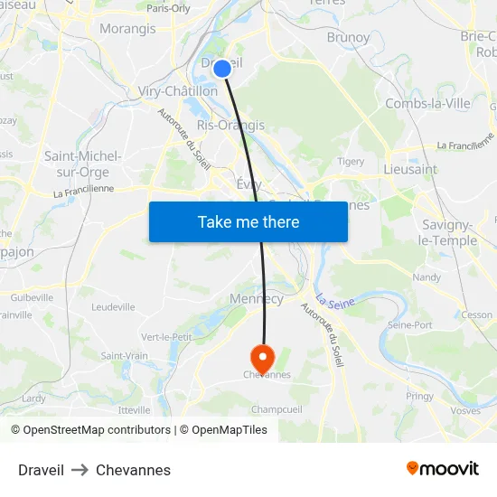 Draveil to Chevannes map