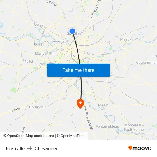 Ezanville to Chevannes map