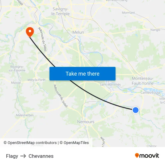 Flagy to Chevannes map