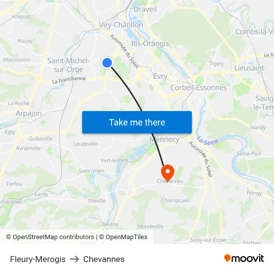 Fleury-Merogis to Chevannes map