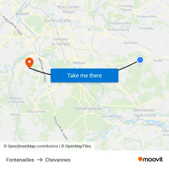 Fontenailles to Chevannes map
