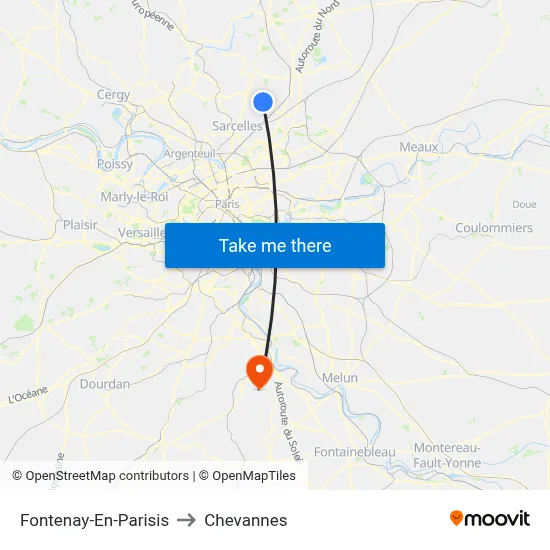 Fontenay-En-Parisis to Chevannes map