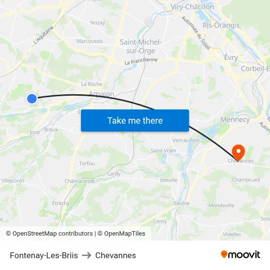 Fontenay-Les-Briis to Chevannes map