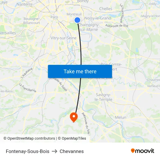 Fontenay-Sous-Bois to Chevannes map