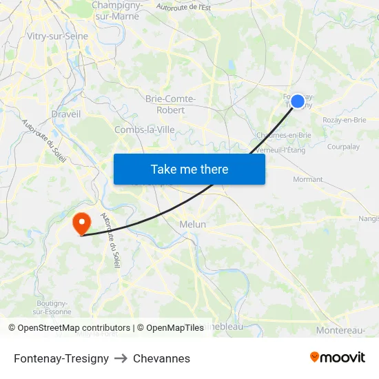 Fontenay-Tresigny to Chevannes map