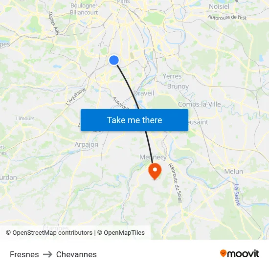Fresnes to Chevannes map