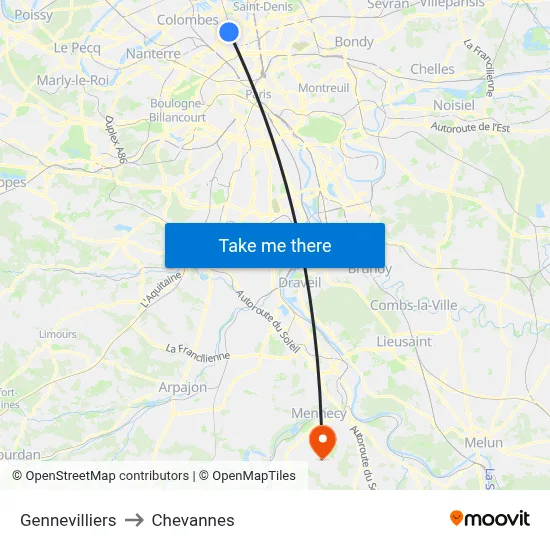 Gennevilliers to Chevannes map