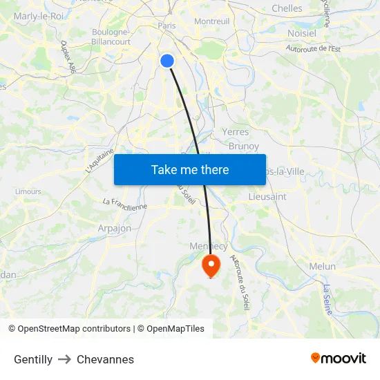 Gentilly to Chevannes map