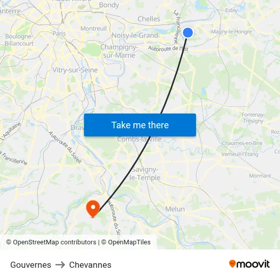 Gouvernes to Chevannes map