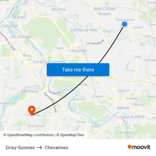 Grisy-Suisnes to Chevannes map