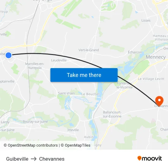 Guibeville to Chevannes map