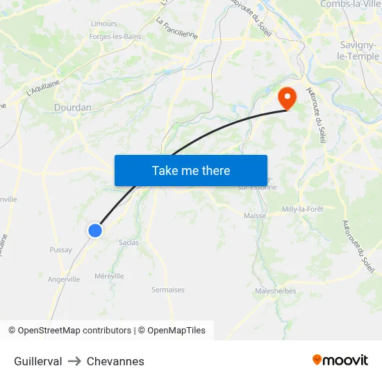 Guillerval to Chevannes map