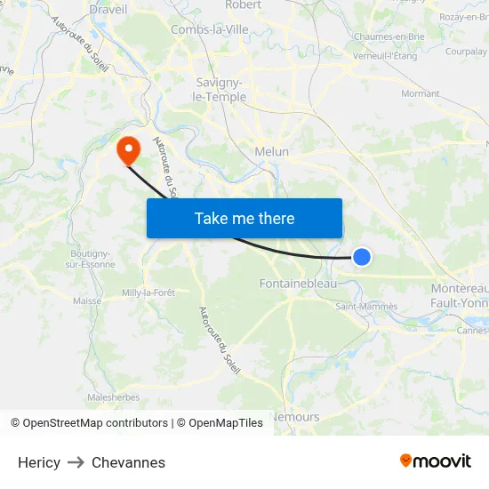 Hericy to Chevannes map