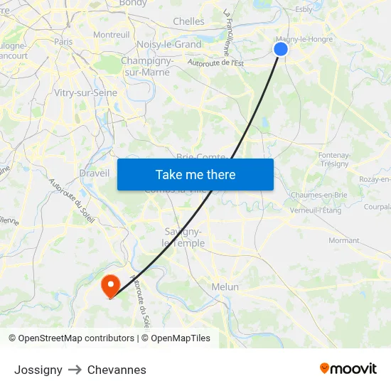 Jossigny to Chevannes map