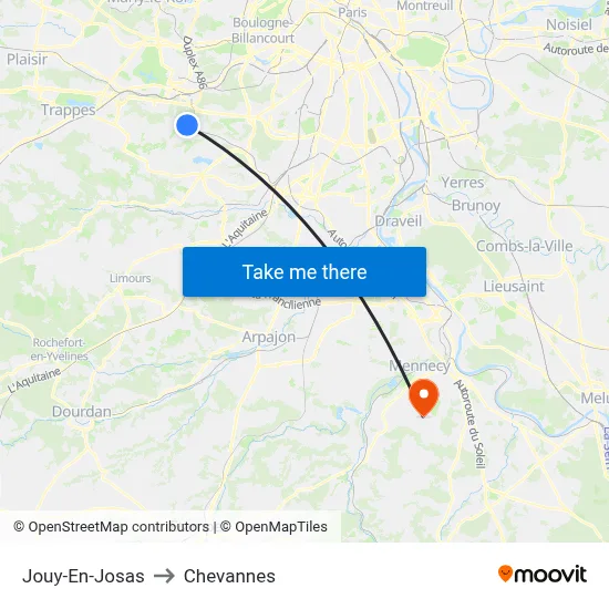 Jouy-En-Josas to Chevannes map