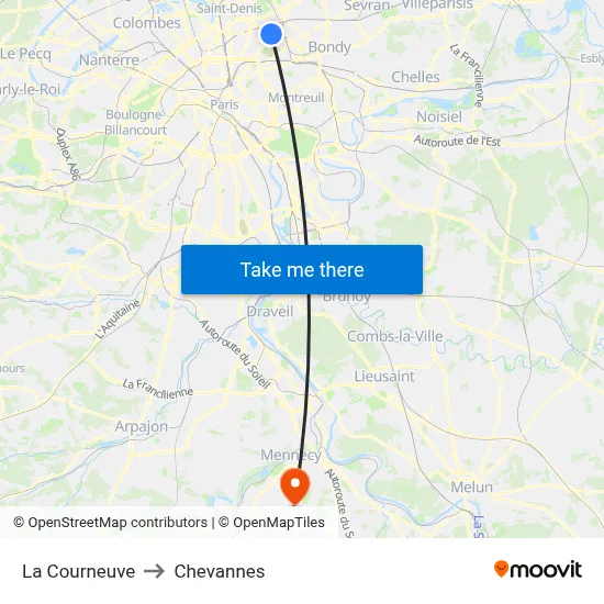 La Courneuve to Chevannes map