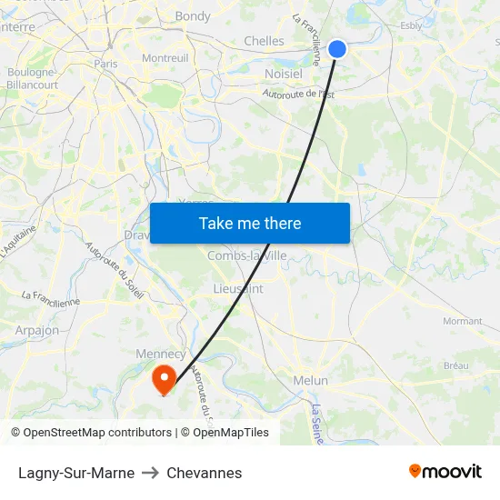 Lagny-Sur-Marne to Chevannes map