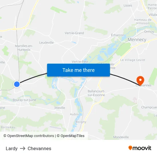 Lardy to Chevannes map