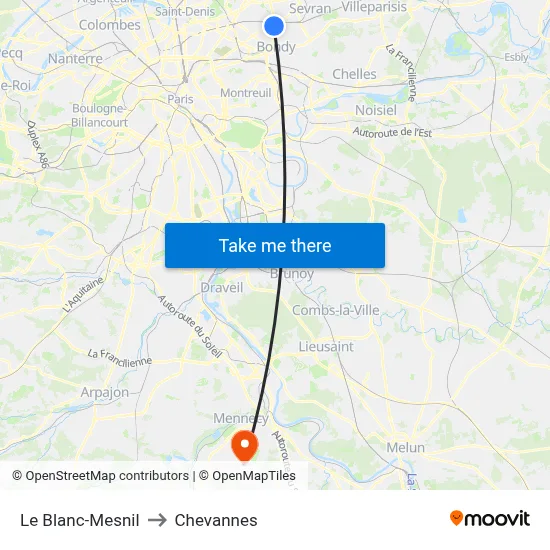 Le Blanc-Mesnil to Chevannes map
