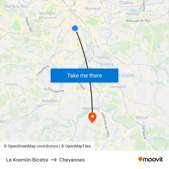 Le Kremlin-Bicetre to Chevannes map