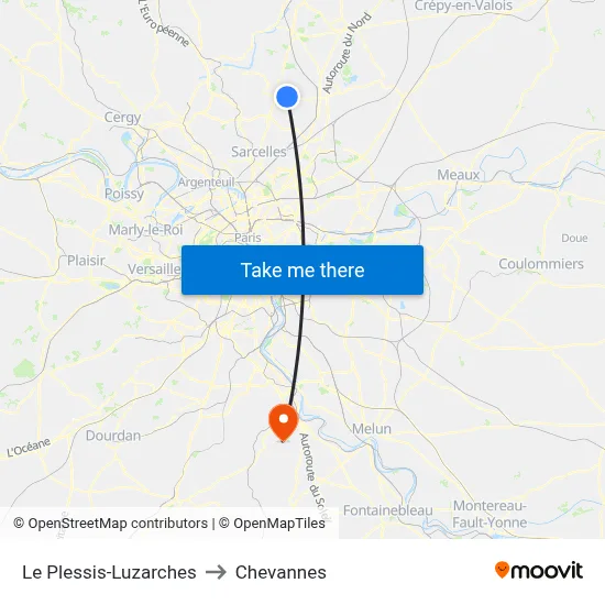 Le Plessis-Luzarches to Chevannes map