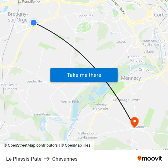 Le Plessis-Pate to Chevannes map