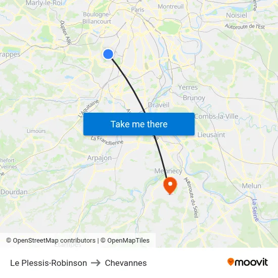 Le Plessis-Robinson to Chevannes map
