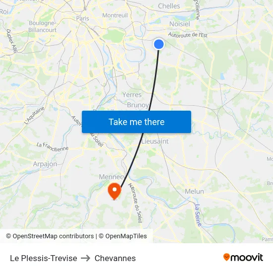 Le Plessis-Trevise to Chevannes map