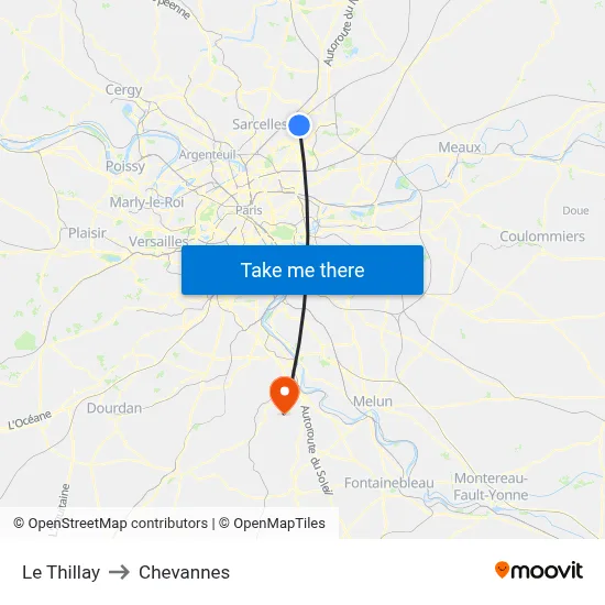 Le Thillay to Chevannes map