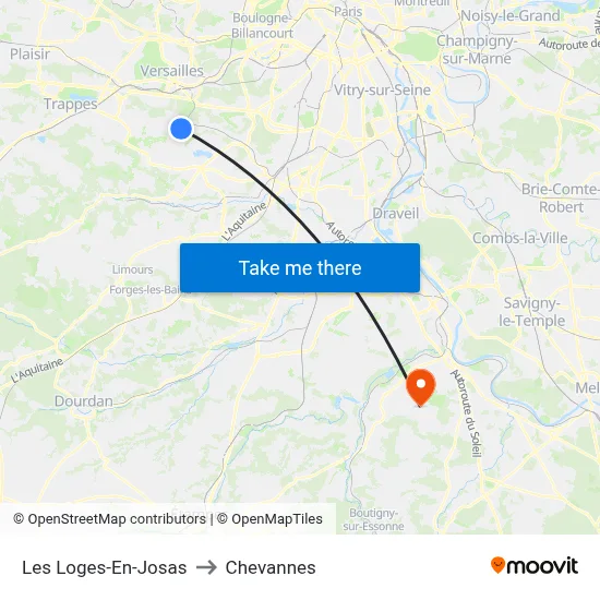 Les Loges-En-Josas to Chevannes map