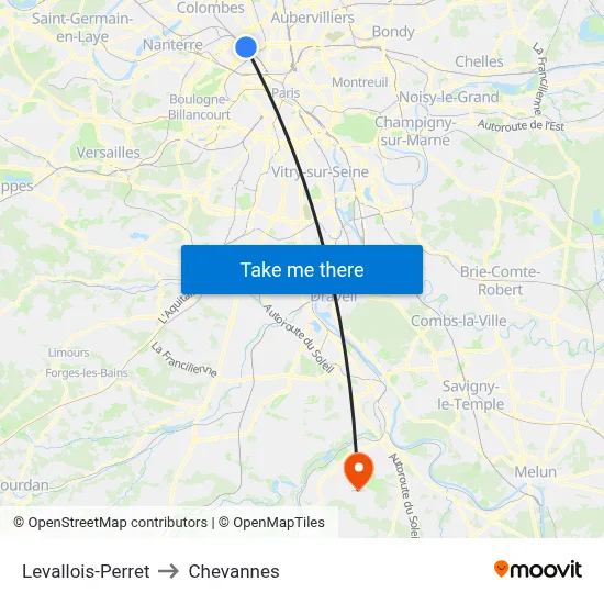 Levallois-Perret to Chevannes map