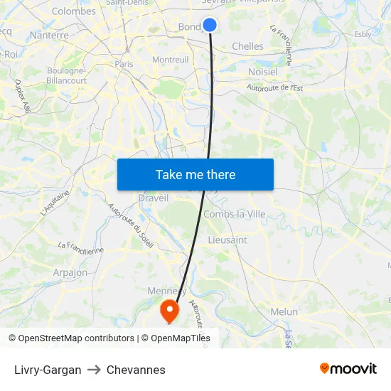 Livry-Gargan to Chevannes map