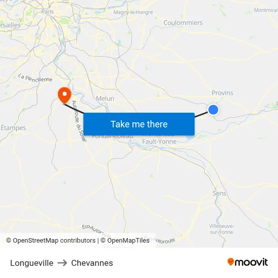 Longueville to Chevannes map