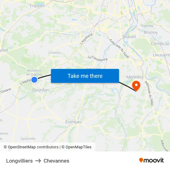 Longvilliers to Chevannes map