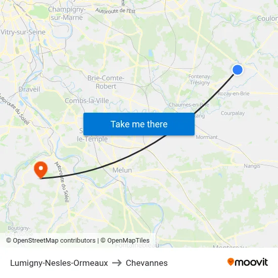 Lumigny-Nesles-Ormeaux to Chevannes map