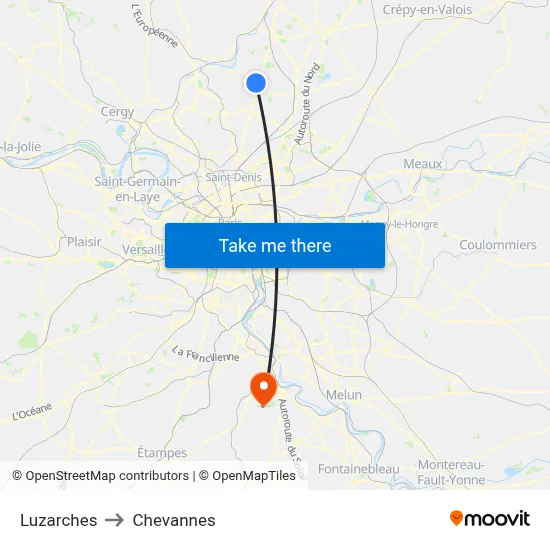 Luzarches to Chevannes map