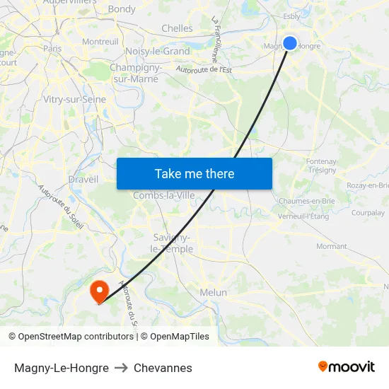 Magny-Le-Hongre to Chevannes map