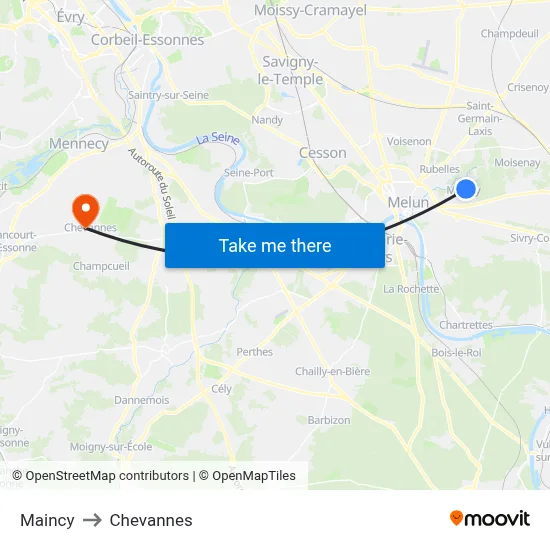 Maincy to Chevannes map