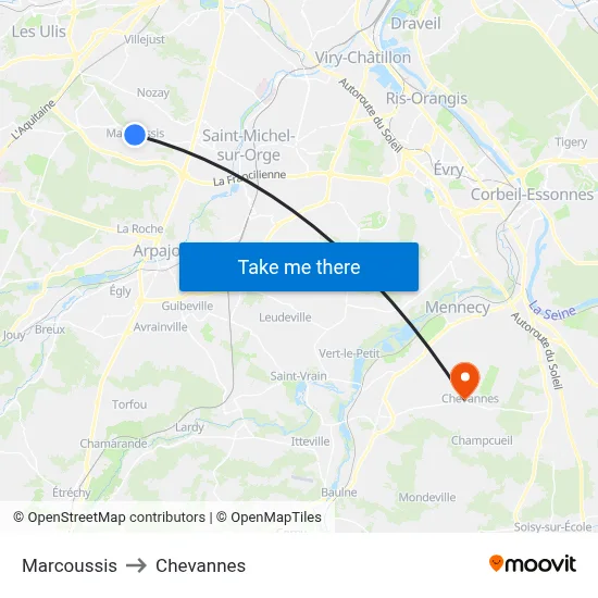 Marcoussis to Chevannes map
