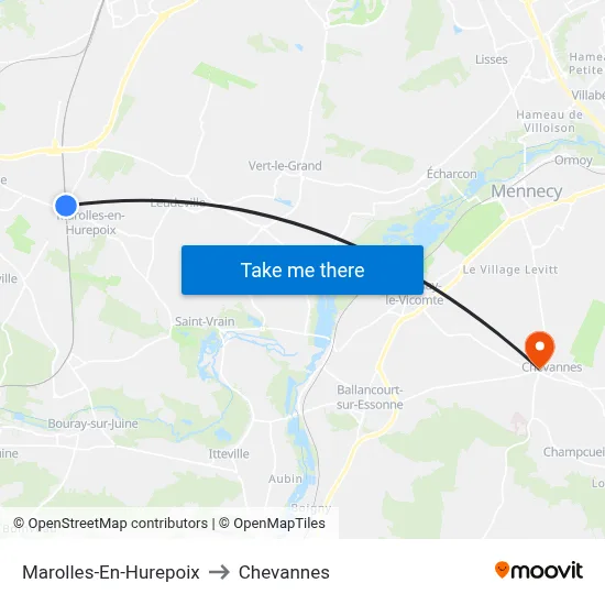 Marolles-En-Hurepoix to Chevannes map