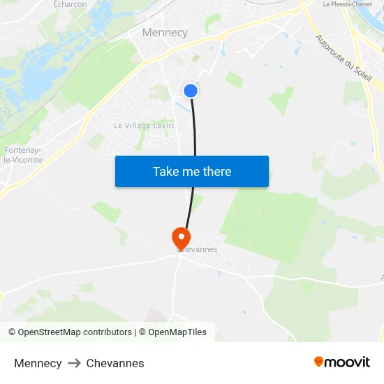 Mennecy to Chevannes map
