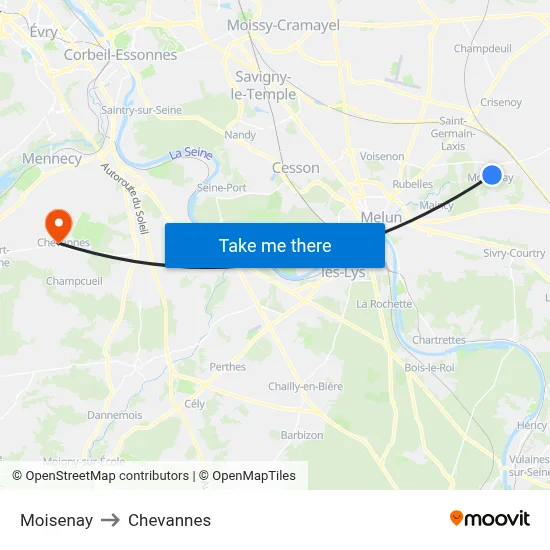 Moisenay to Chevannes map