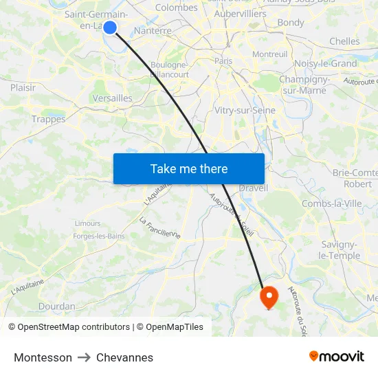 Montesson to Chevannes map