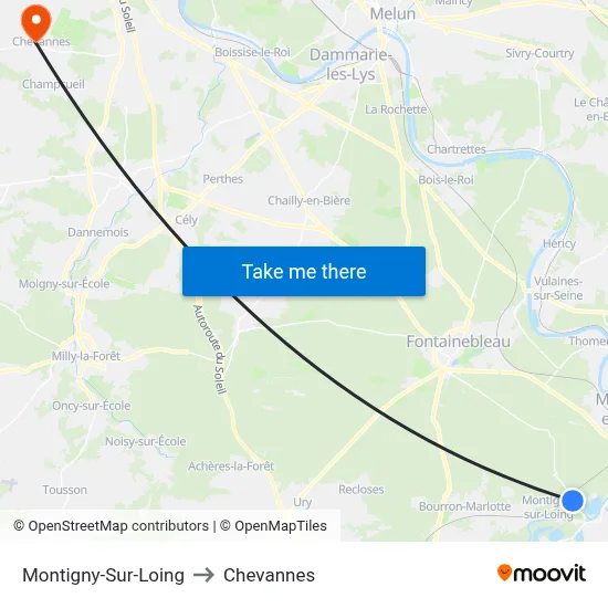 Montigny-Sur-Loing to Chevannes map