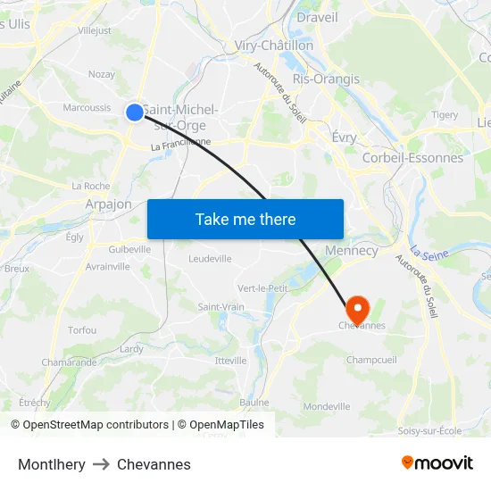Montlhery to Chevannes map